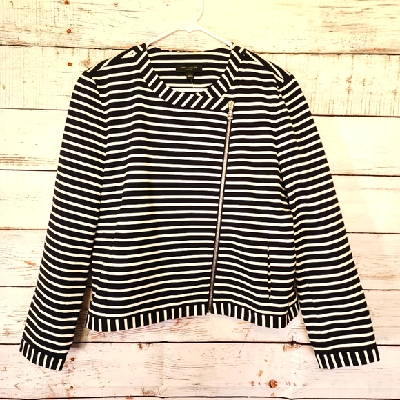Ann Taylor Black & White Striped Side Zip Jacket...NWT...Size LP - Picture 1 of 8
